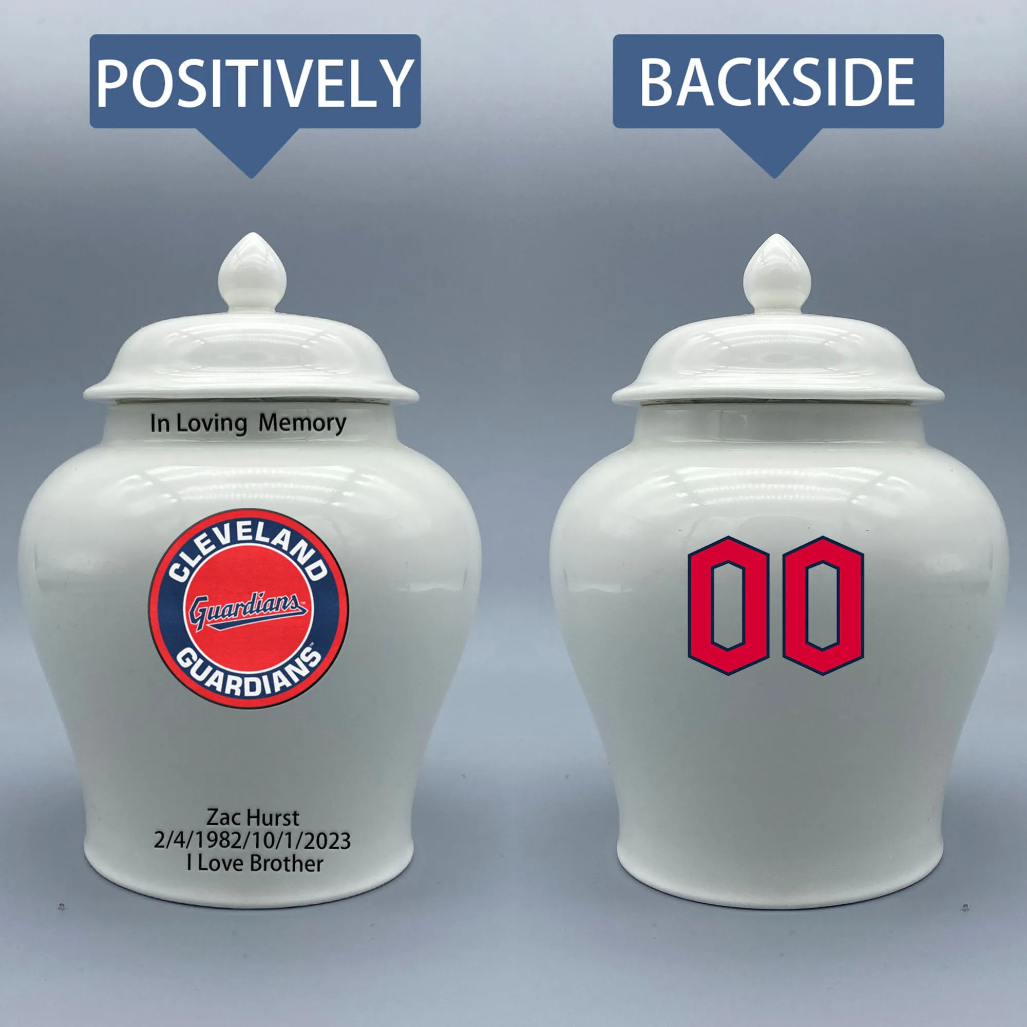 Medium Urn for Cleveland Guardians-themed Logo Urn.Please send me the customize information-name/date and number on the urn