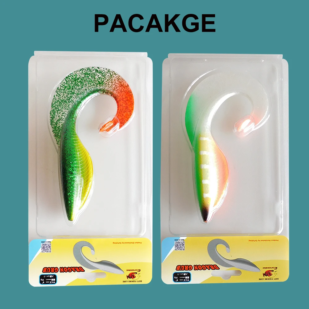 KESFISHING 1pcs Big Lure New 2023 Dragon Grub 15cm Soft Bait Sigle Tail Curling Bass Pike Fishing Tackle Wobble Swiming