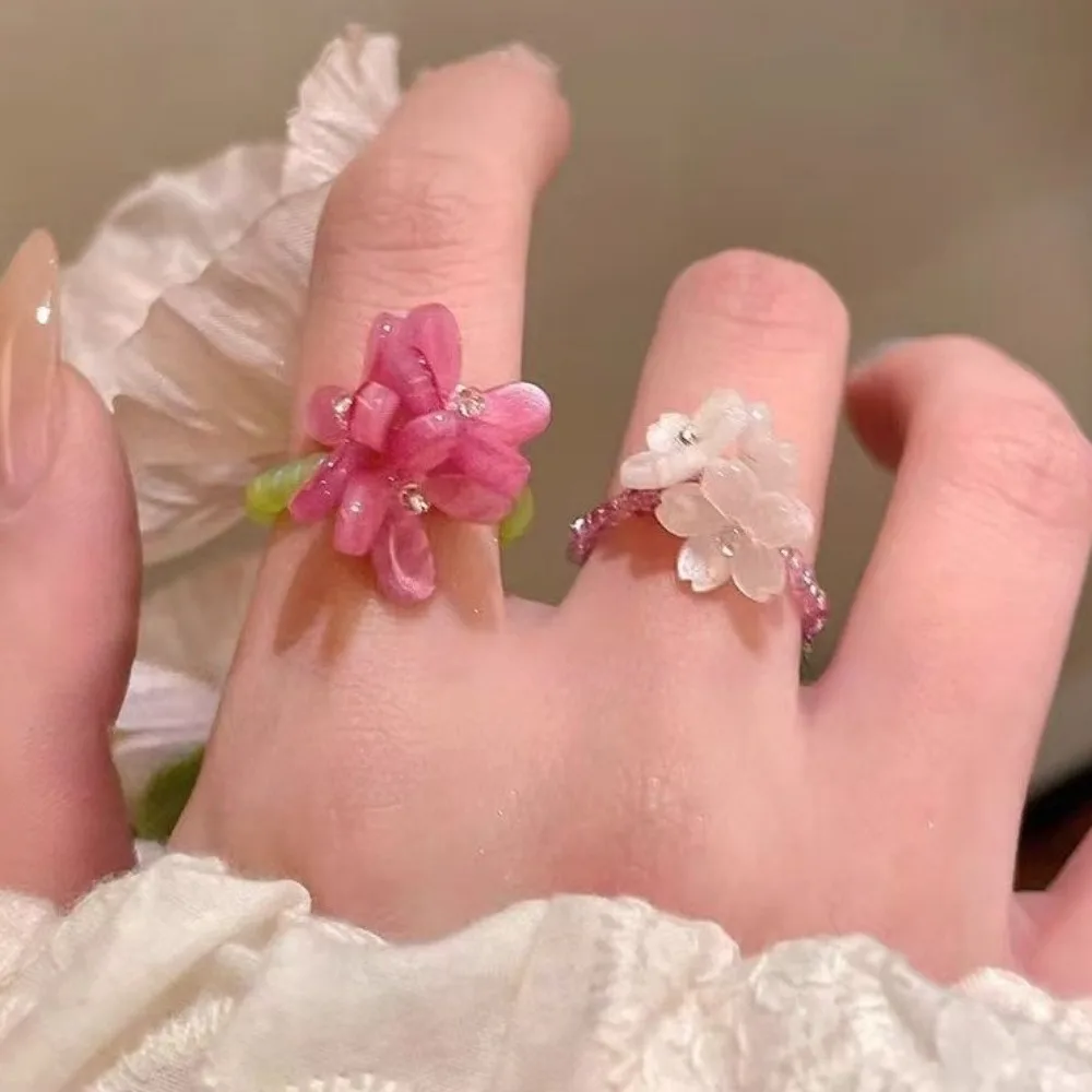جديد رومانسية لطيف البنفسجي زهرة خاتم الربيع الصيف مطاطا مطرز خواتم للنساء الأصدقاء كوريا فنجر مجوهرات اكسسوارات هدية