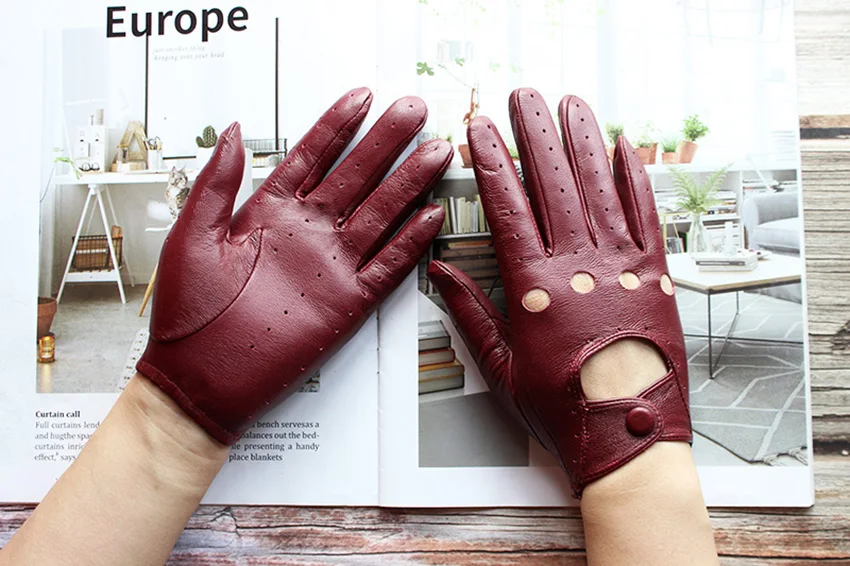 Sommer Fahren Leder Handschuhe Frauen Dünne Schaffell Ungefüttert Modische Ausgehöhlte Alle Finger Motorrad Reiten Handschuhe – Detail 9