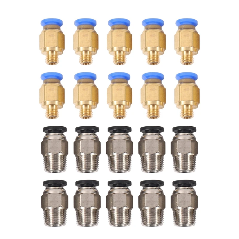 PC4-M10 Straight Pneumatic Fitting Push To Connect + PC4-M6 Quick In Fitting For 3D Printer Bowden Extruder (Pack Of 20Pcs)