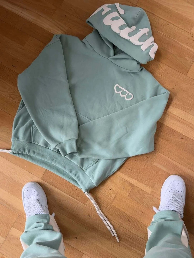 

Autumn and winter fashion casual loose and versatile personalized love hoodie straight tube drawstring men's and women's pants