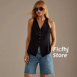 Women Vests Plus Size V-Neck With Wide Shoulder Straps Black Lightweight And Breathable Summer Waistcoat chalecos para mujeres