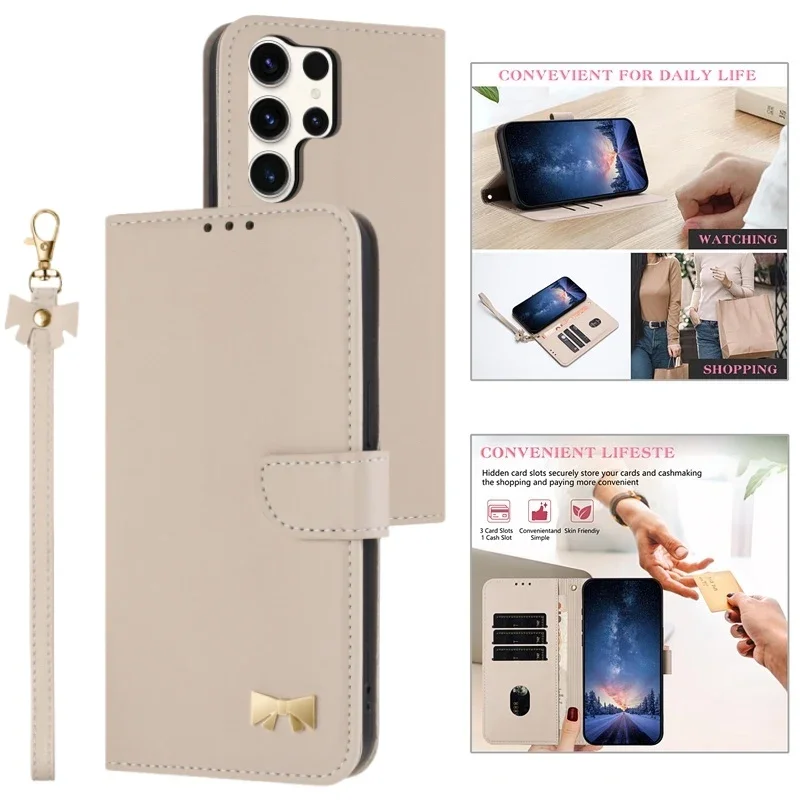 Leather Flip Case for Galaxy S26 S25 Edge S24 Ultra S23 FE S22 Plus A17 A37 A57 A07 A16 A36 A56 A15 A35 A55 Card Wallet Cover