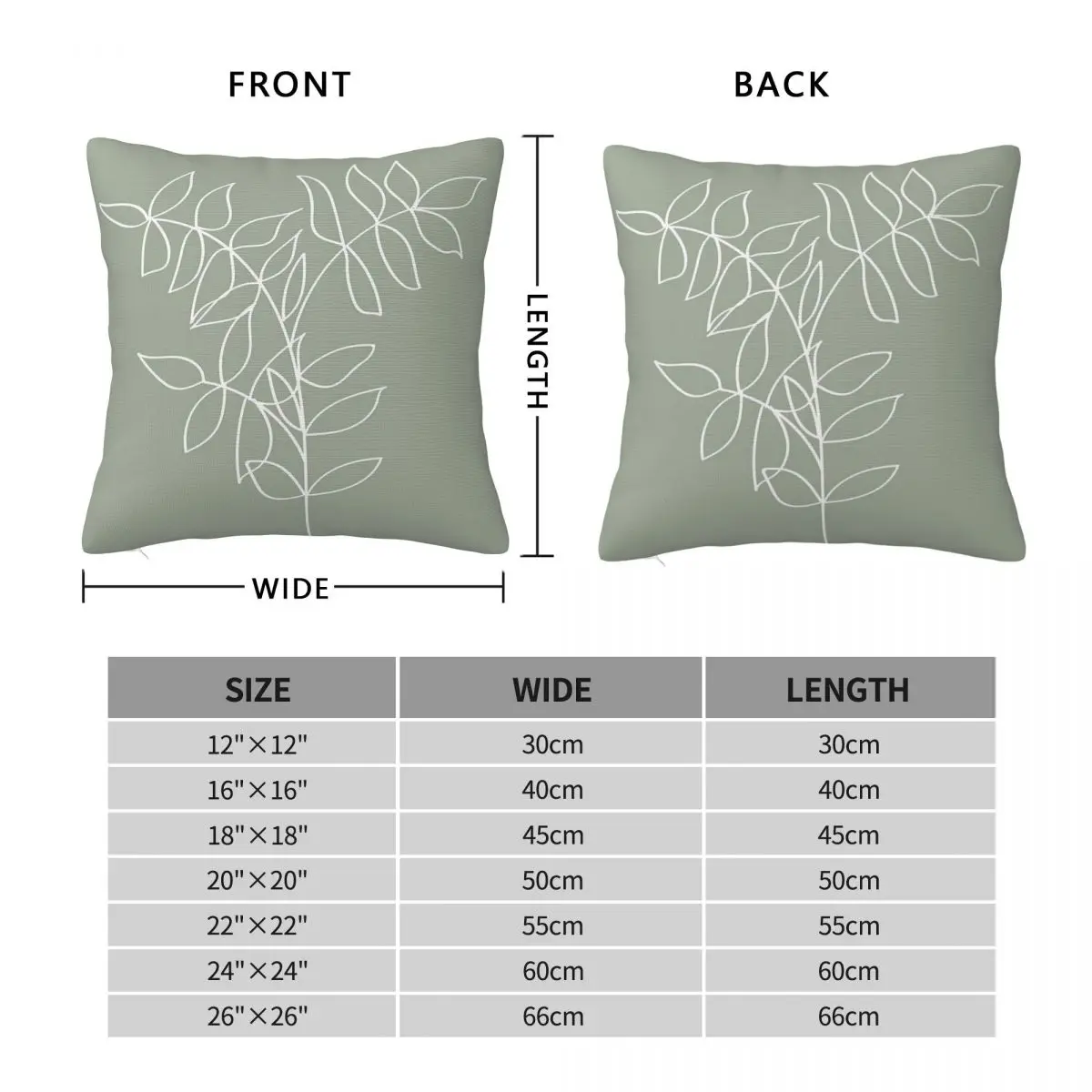 Sage Green Plant Line Art Square Pillowcase Polyester Linen Velvet Printed Zip Decor Throw Pillow Case Home Cushion Cover