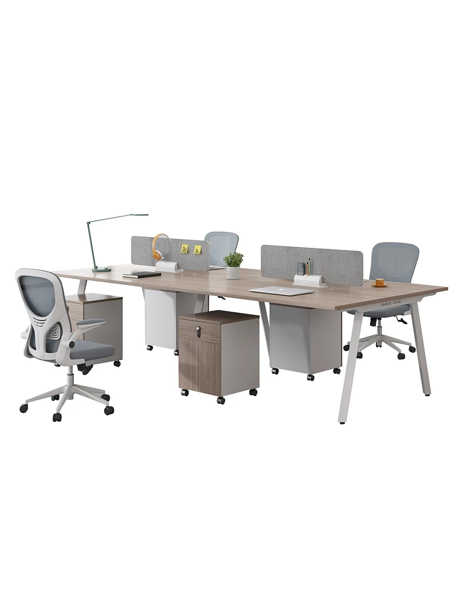 The combination of office desks and chairs for employees is simple and modern, with 4/6 seats for multiple employees and 2