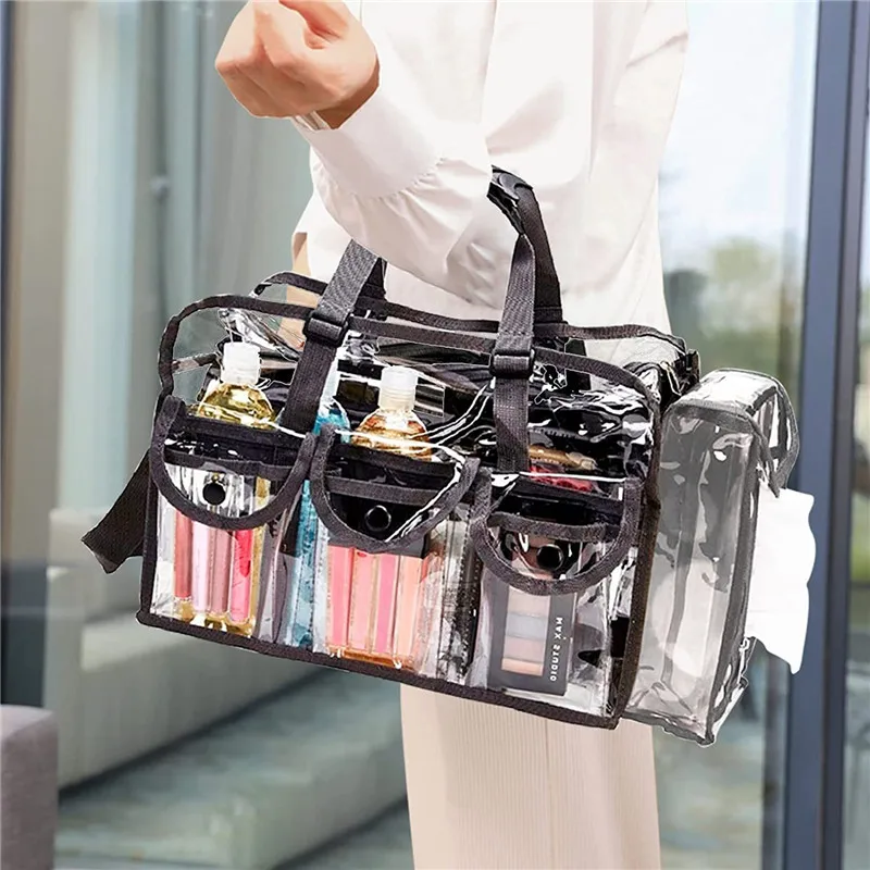 Borsa cosmetica impermeabile trasparente in PVC con 4 tasche esterne borsa trasparente per Organizer per trucco da viaggio di grande capacità