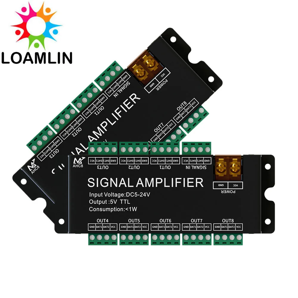 WS2812B 8Channels Magic Singal LED Strip Amplifier 5V SPI TTL Signal Output Support WS2811/WS2815/WS2813/SK6812 Light DC5-24V