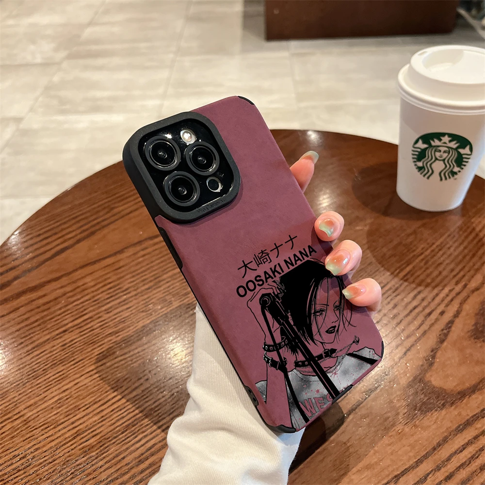 luxury Cool Black Oosaki Nana Suede Soft leather Case protection for iPhone 17 16 15 14 13 12 11 Pro Max XS XR X anime Coque