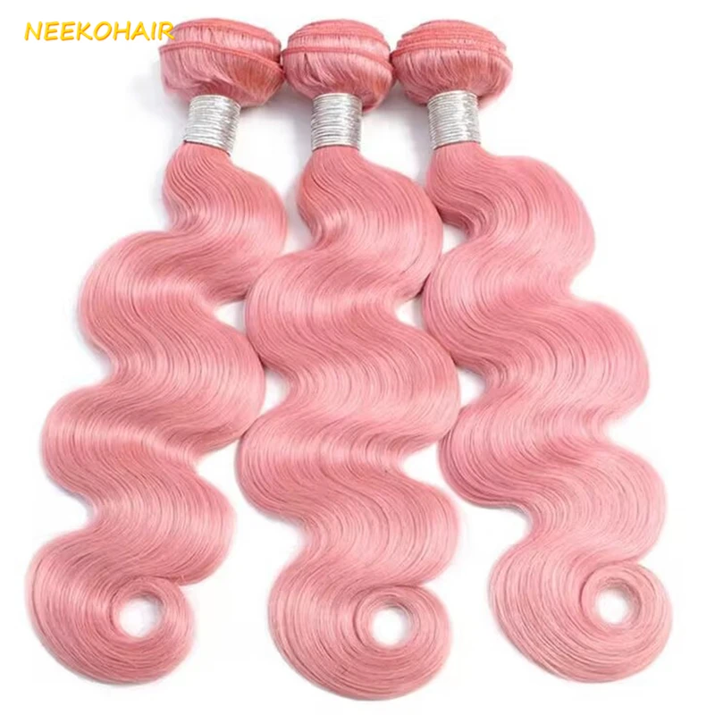 Pacotes de cabelo humano brasileiros, Onda Corporal Remy, Pacotes de cor rosa claro, 13x4 Frontal Weave, 4x4 Encerramento, 100% Cabelo Humano