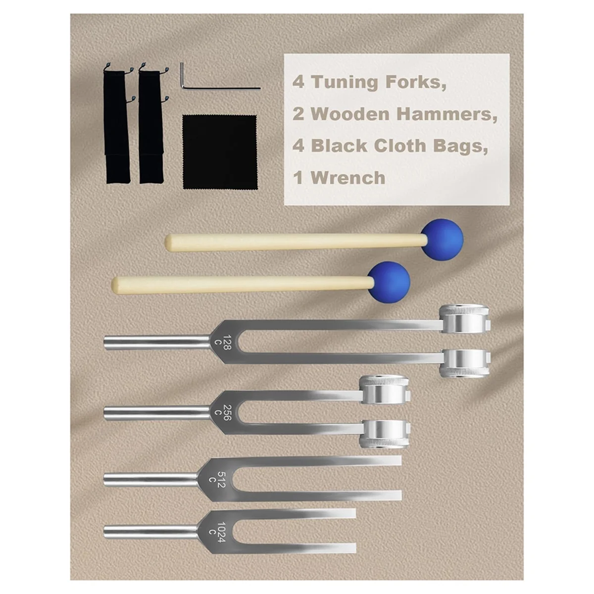 Set diapason in lega di alluminio, diapason 128Hz 256Hz 512Hz 1024Hz per il relax della meditazione yoga sonora