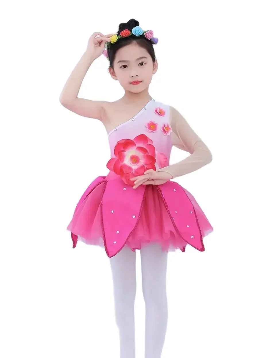 Traje de dança para meninas, roupa dançante contemporânea para crianças, vestido de dança infantil, roupa de palco de magnólia