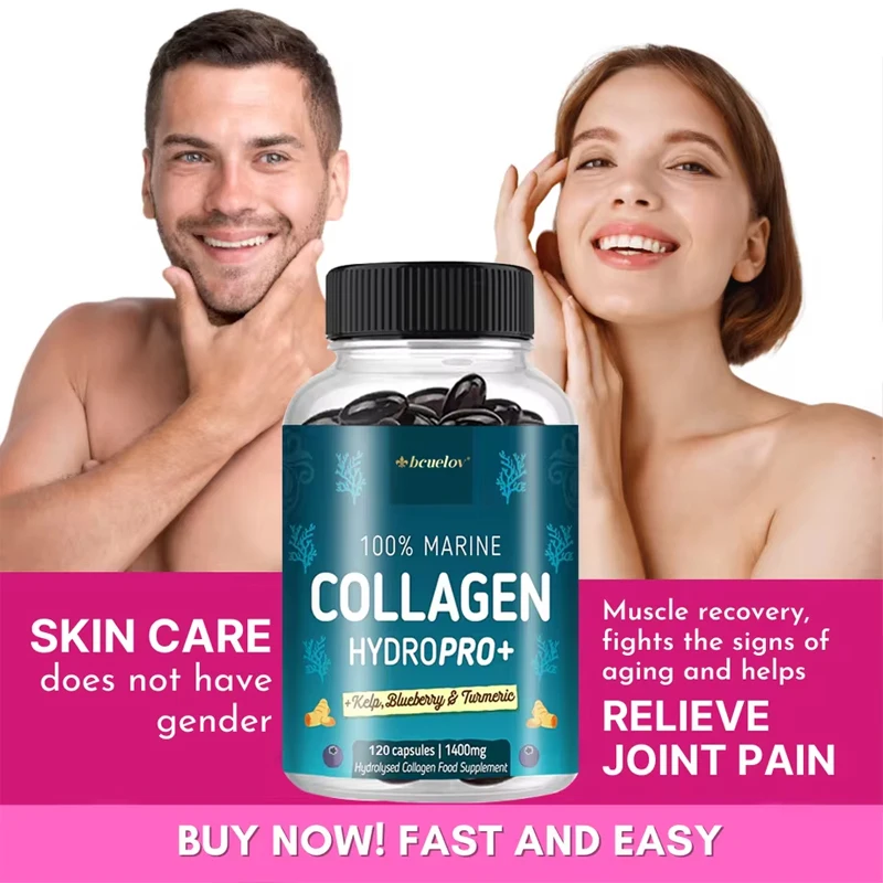 100%Potent Marine Collagen - with Hyaluronic Acid, Biotin & Blueberry -1400mg Hydrolyzed Collagen Supplement Vitamins & Minerals