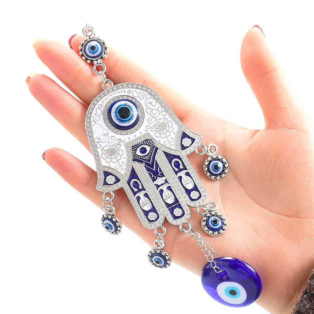 1PC Turkish Blue Eyes Metal Fatima Hand Pendant Home Decoration Accessories Room Decor Aesthetic Mascot Feng Shui Amulet