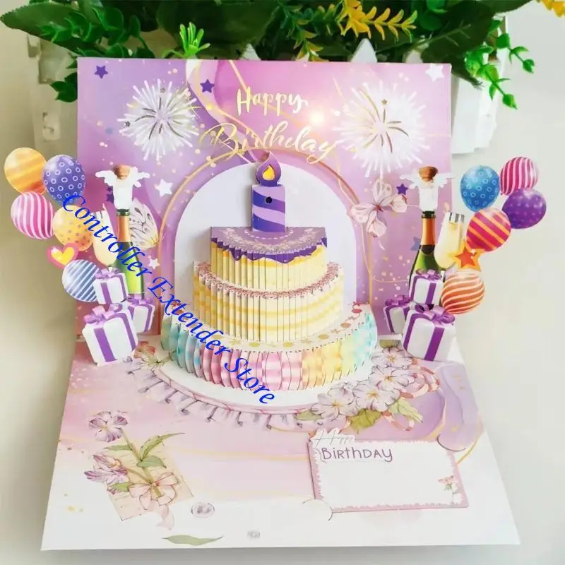 N84B Light and Sound Happy Birthday Card Tarjeta felicitación pastel con Luz Música