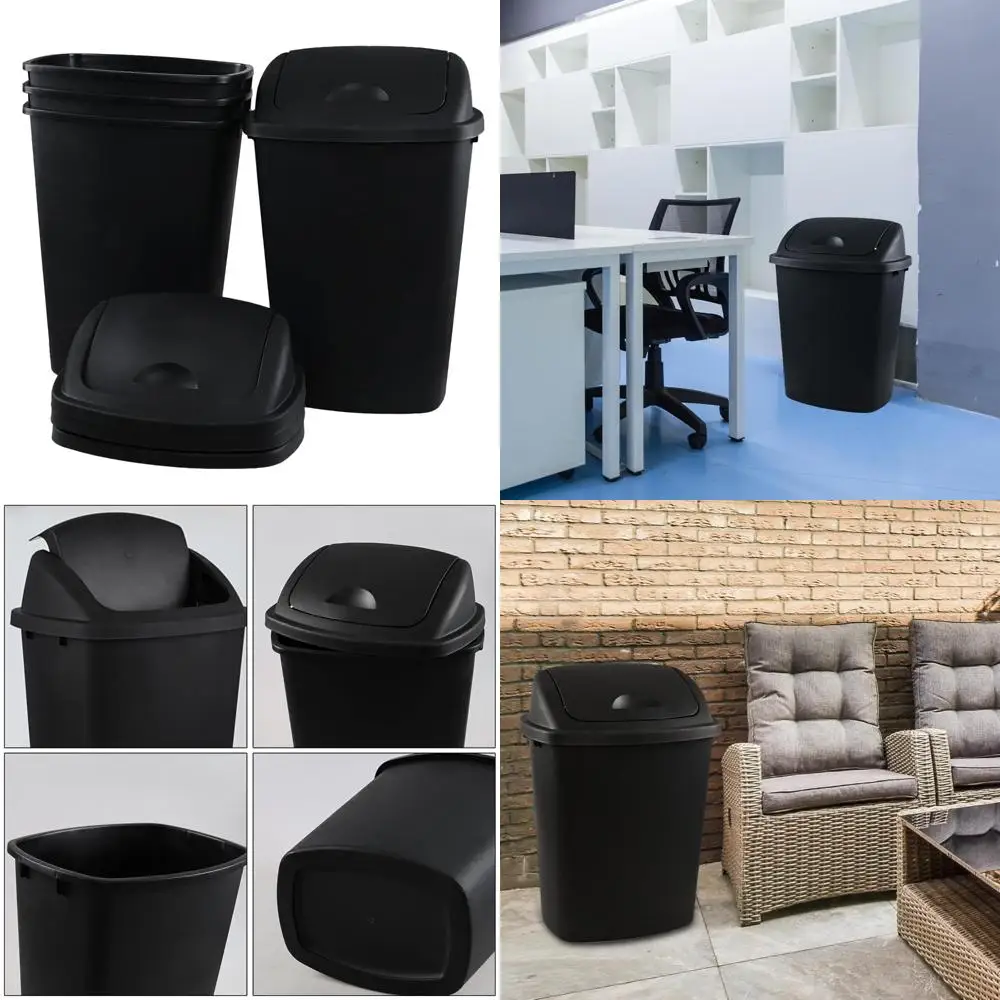 

4-Pack Black 10 Gallon Plastic Swing Lid Kitchen Trash Cans