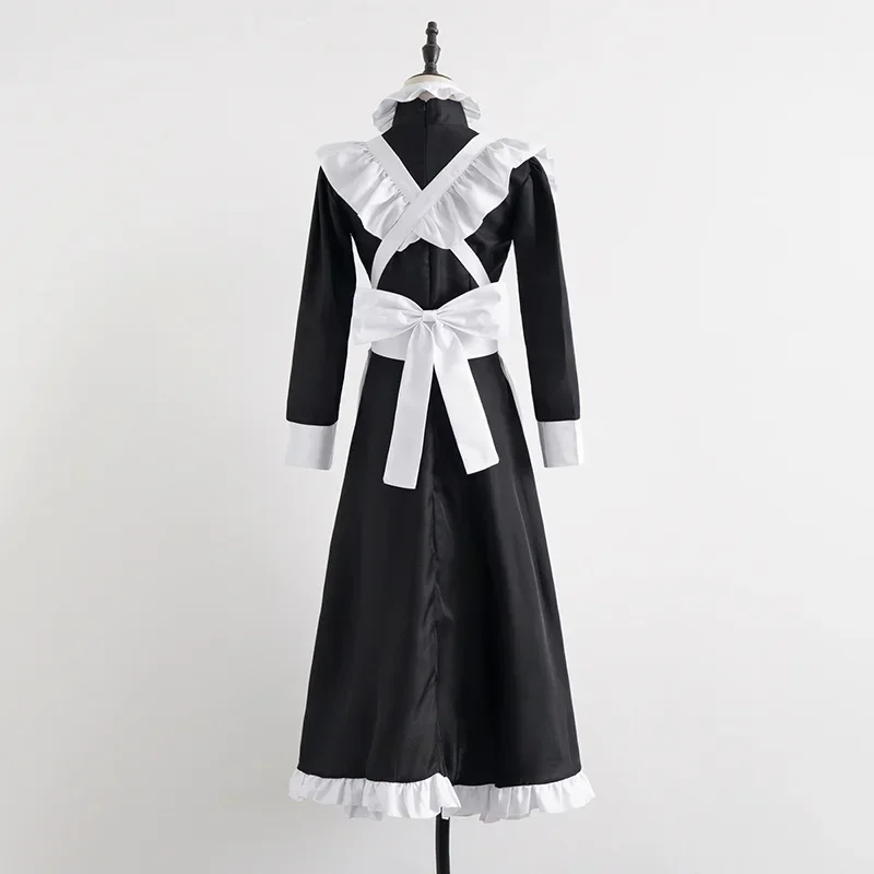 Classic Black White Maid  British Style Pearl Thread Long Coffee Shop Maid Dress Home Holiday  COSPLAY Men's  Women's Clothes view 5