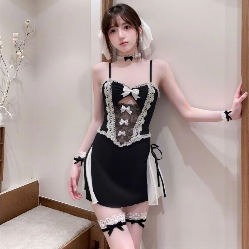 Renda empregada babydoll feminino doce arco vestido de renda pornô corpo lingerie sexy uniforme tentação sexo erótico terno novidade pijamas