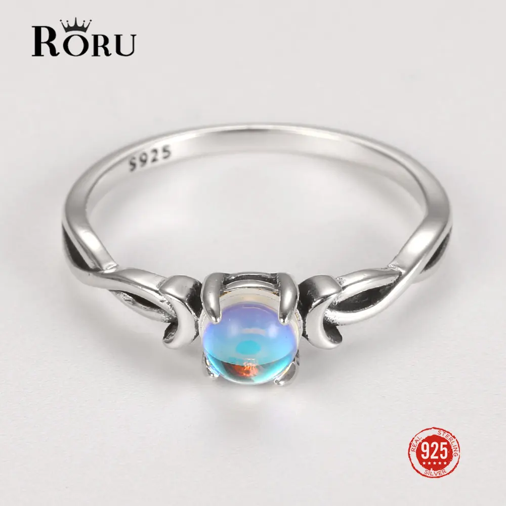 Roru real s925 moonstone anéis de prata anéis de diamante casamento da noiva banda feminino presente anillos compromiso mujer anéis