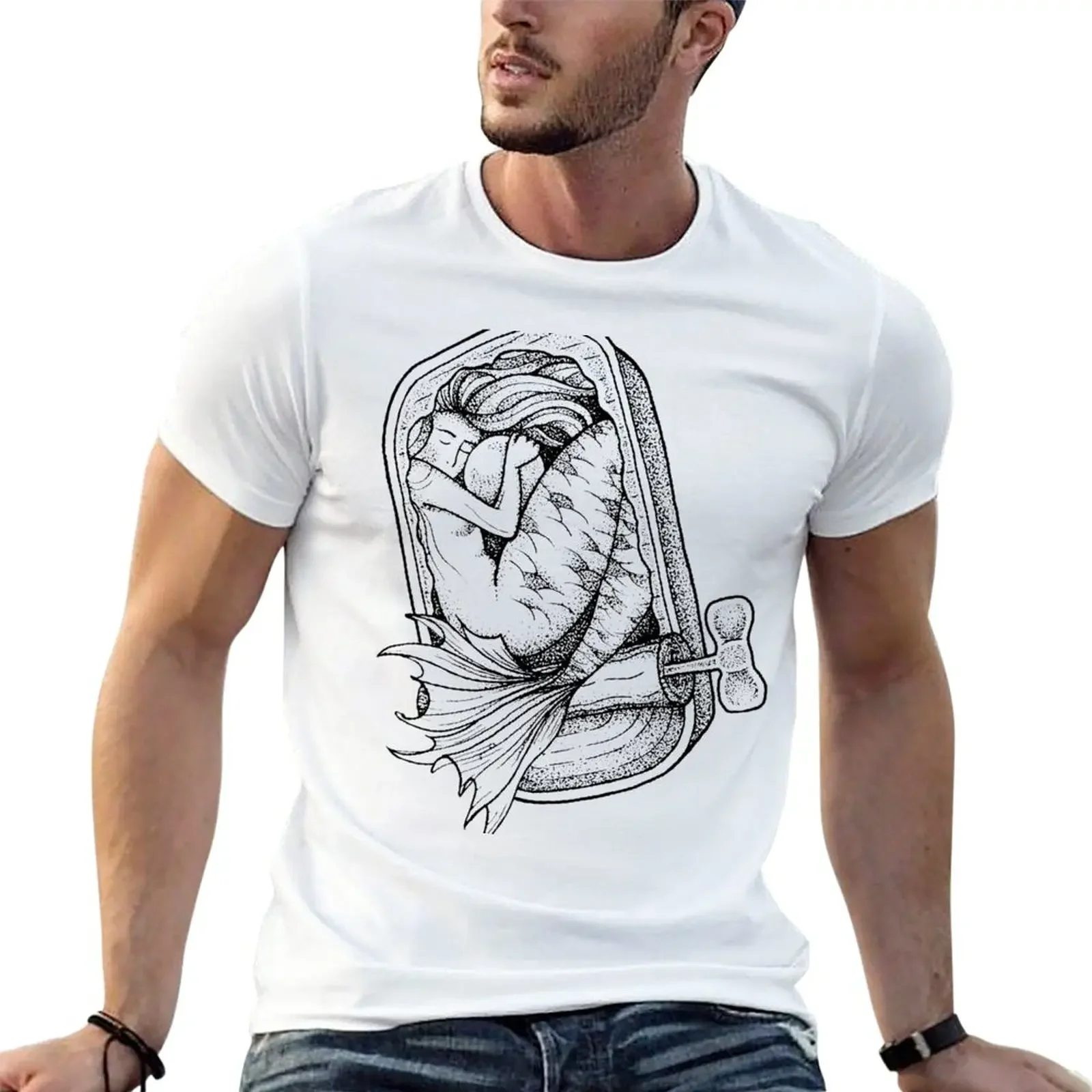 New CANNED MERMAID T-Shirt basketball graphic tees Short sleeve tee mens big and tall t shirts