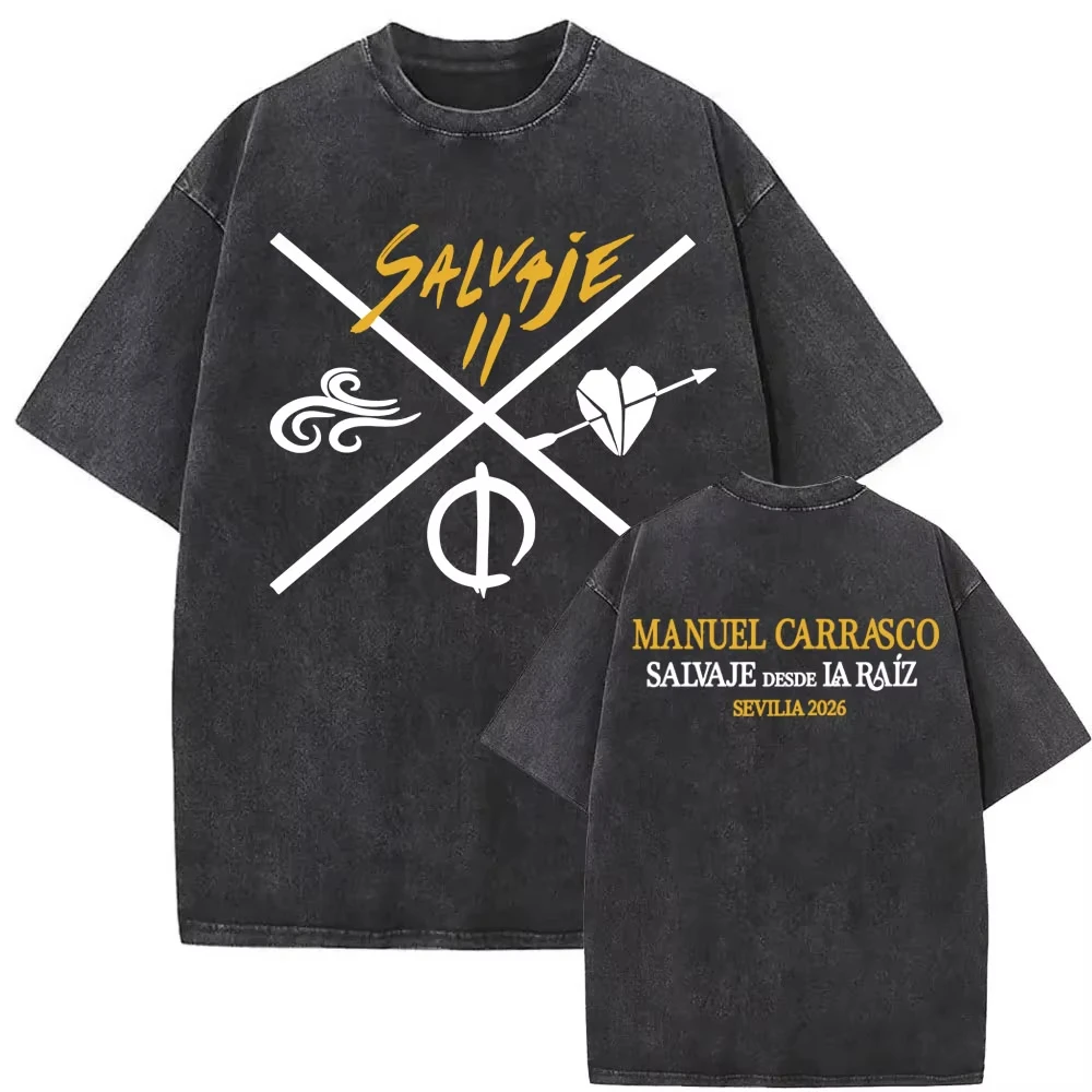 Camisetas Vintage Lavadas Manuel Carrasco Salvaje Desde Ia Raíz 2026 para Hombre y Mujer, Moda Hip Hop Punk, 100% Algodón, Ropa Urbana