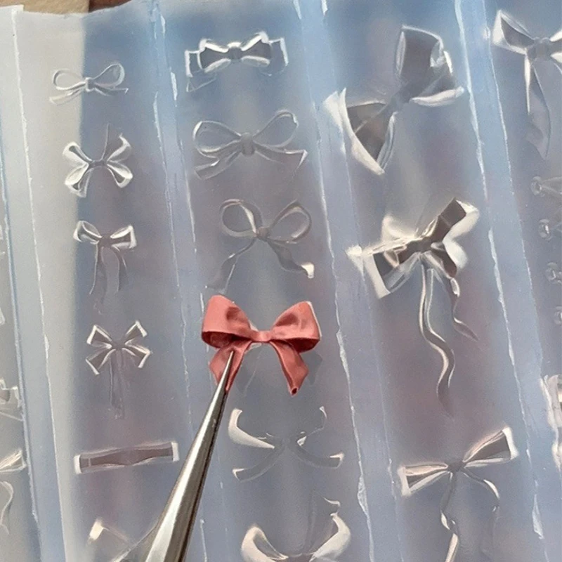 

3D Ribbon Bowknot Shaped Mold Stamping Stencils UV Gel Polish Art Mould Silicone Carving Mold DIY Design Nail Charm Decorations