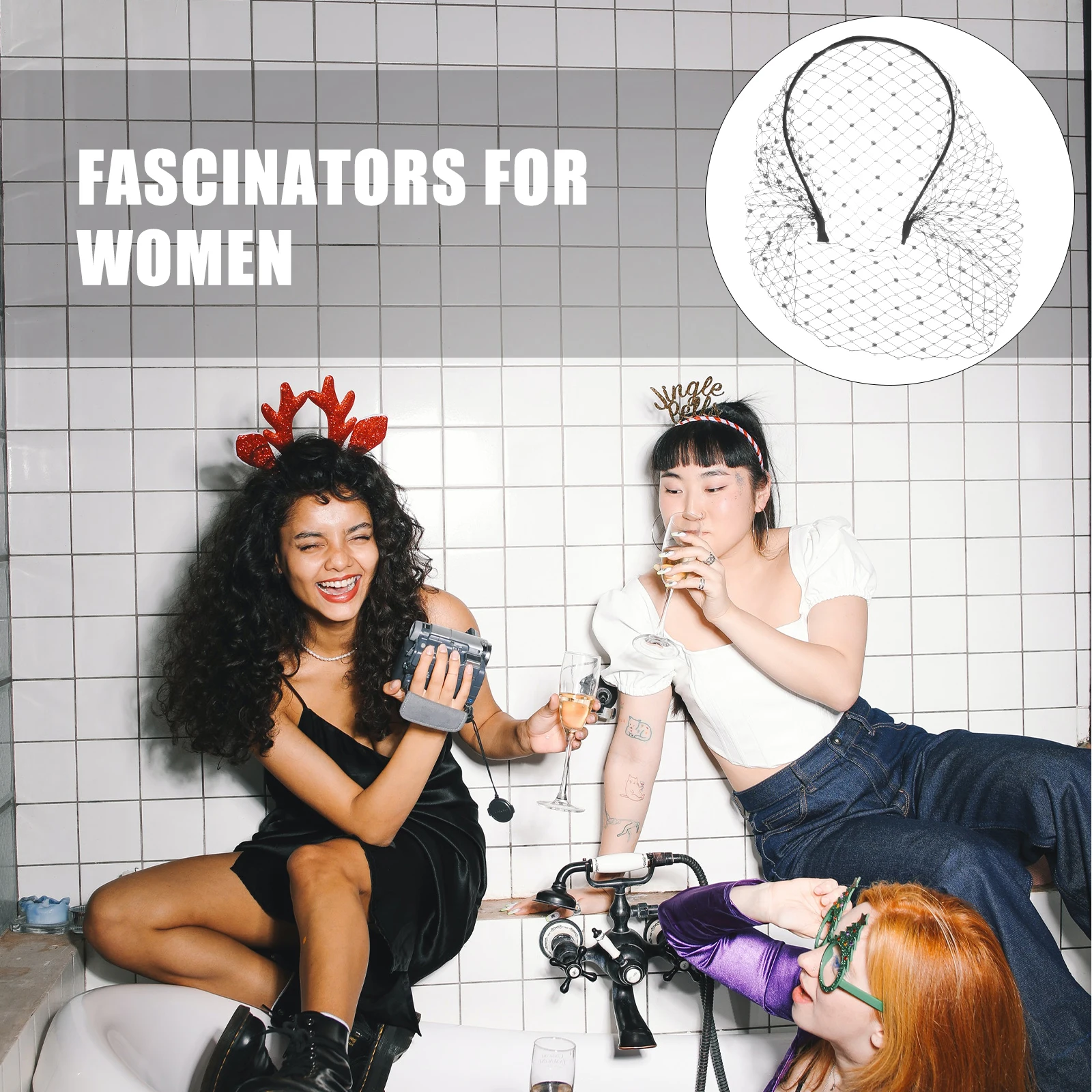 قطعة واحدة من عصابة رأس حجاب الزفاف مع حجاب للوجه أنيق مزين بحجر الراين وخفيف الوزن ومريح لحفلات الزفاف وحفلات الشاي