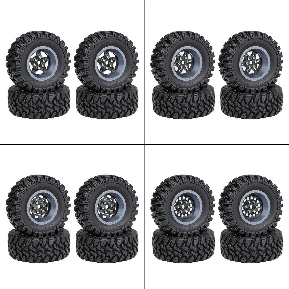 4pcs 62mm 1.2" Carbon Fiber Beadlock Wheel Tire Set For 1/18 1/24 RC Crawler Car TRX4M SCX24 AX24 FCX24 Upgrade Parts