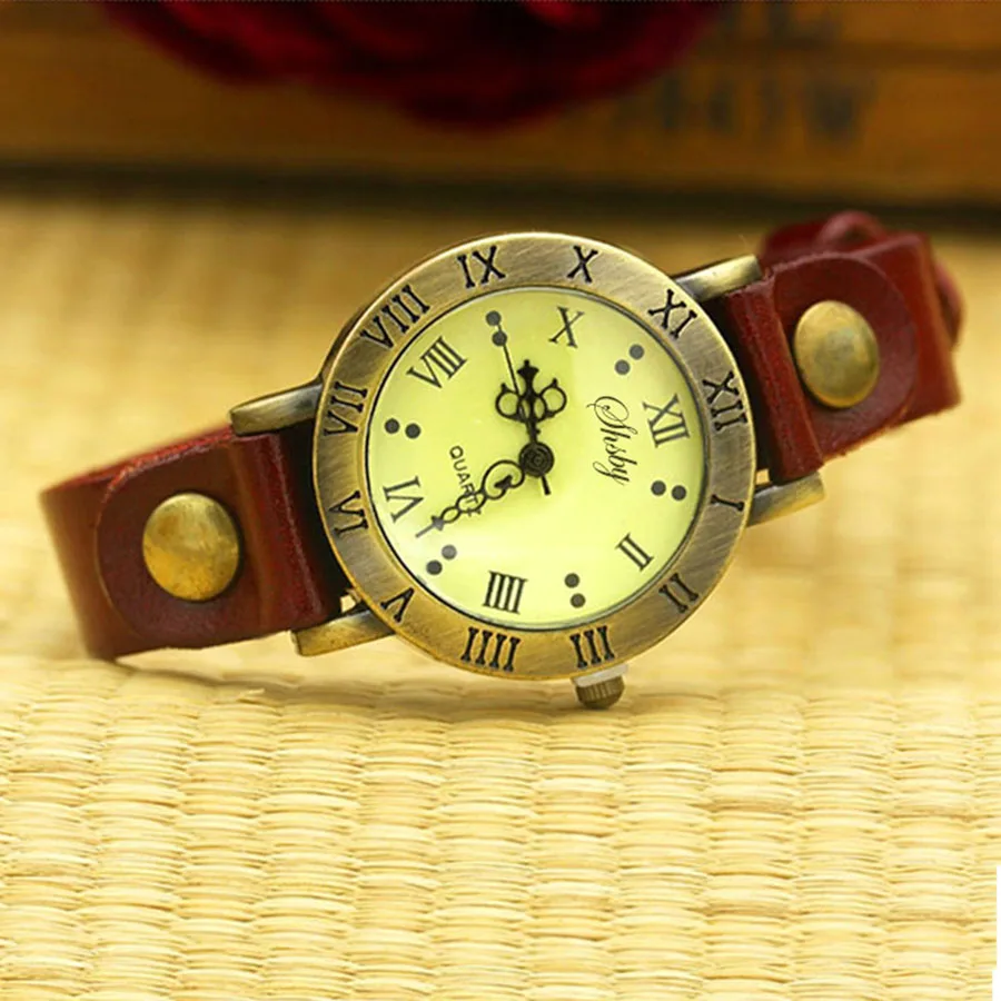 Shsby New Rome Vintage Cow Leather Strap Watches Women Dress Bracelet Watches Female Bronze Quartz Watch Student Leisure Watch