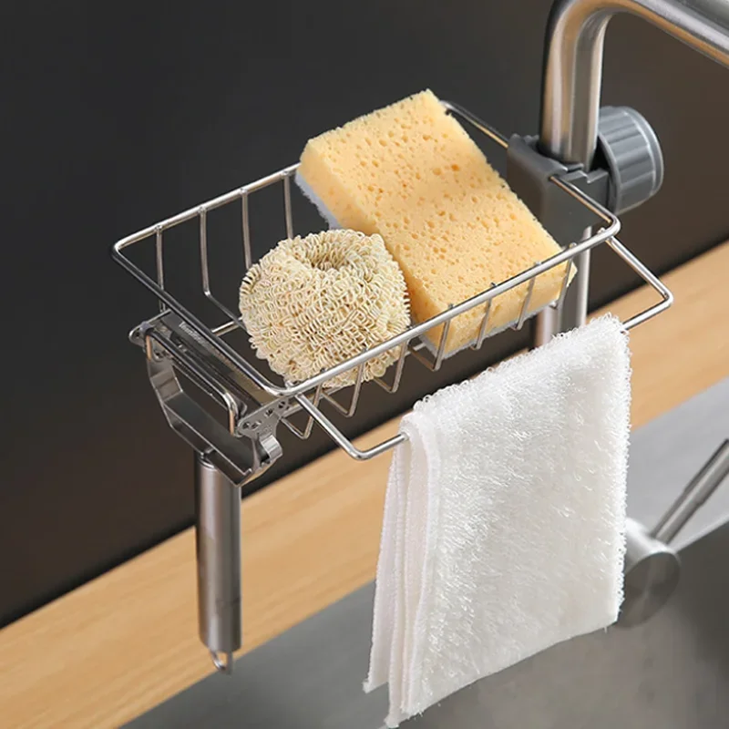 

Kitchen Drainer Storage Soap Stainless Dishcloth Rag Steel Sponge Shelf Adjustable Rack Dry Basket Finishing Faucet Towel Pool