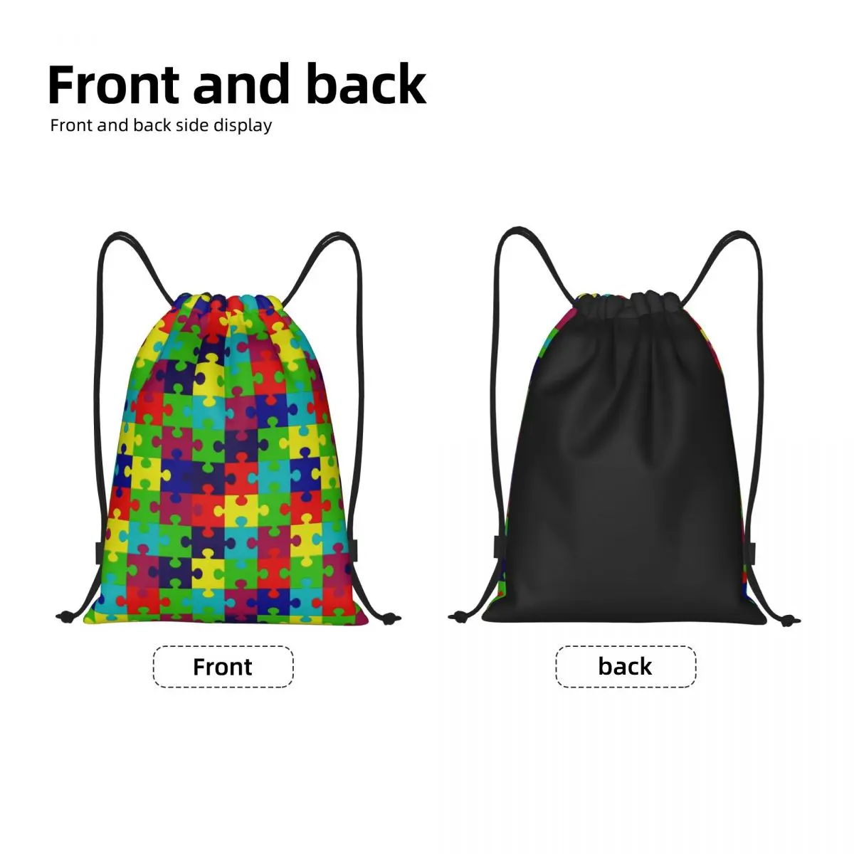 Custom Colorful Jigsaw Puzzles Autism Awareness Drawstring Bag for Training Yoga Backpacks Women Men Sports Gym Sackpack