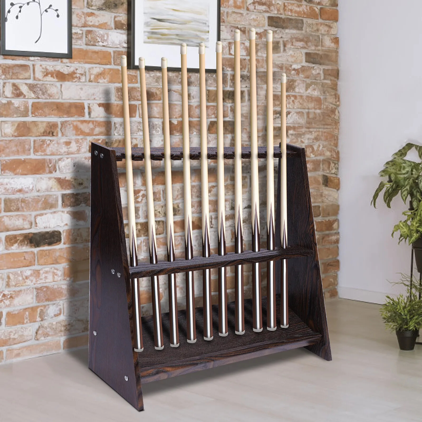

Pool Stick Holder Floor Stand 10 Pool Cue Rack for Billiard Room or Club Made of Wood Easy to Assemble
