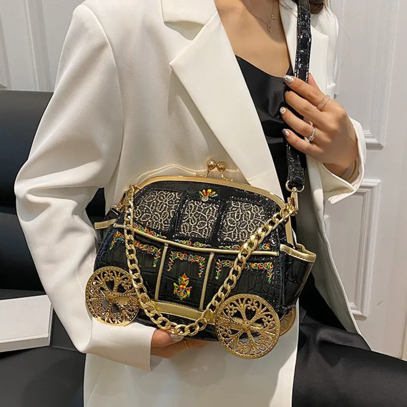 Pumpkin Car Waist Bag Women 2024 Fashion French Advanced Creative Styling Carriage Bag Chain Bag Single Shoulder Crossbody Bag