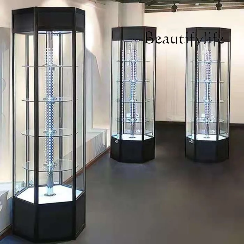 

custom，Fancy Rotating Tower Showcase with Lighting Preassemble Glass Smoke Shop Showcase for Sale