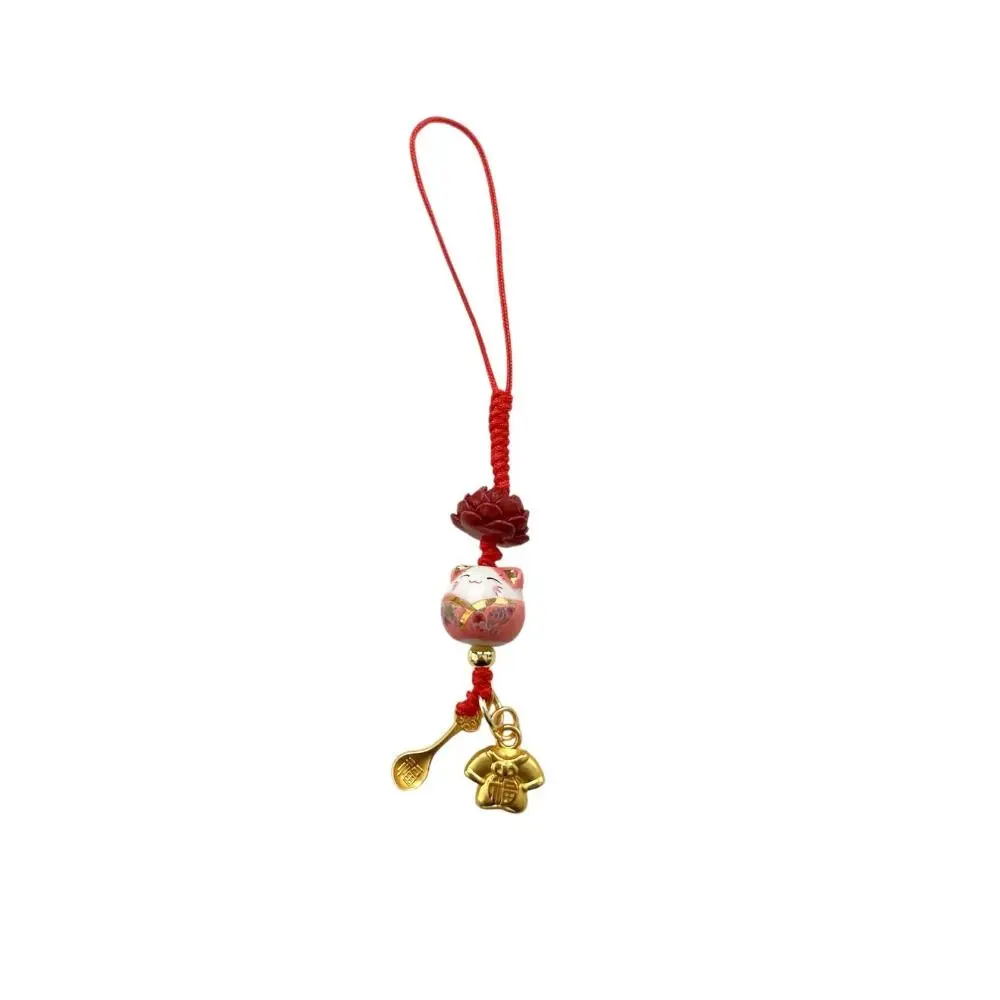 Cartoon Maneki Neko Key Chain Ceramic Phone Lanyard Lucky Cat Mobile Phone Pendant Anti Loss Fortune Lucky Cat Phone Strap