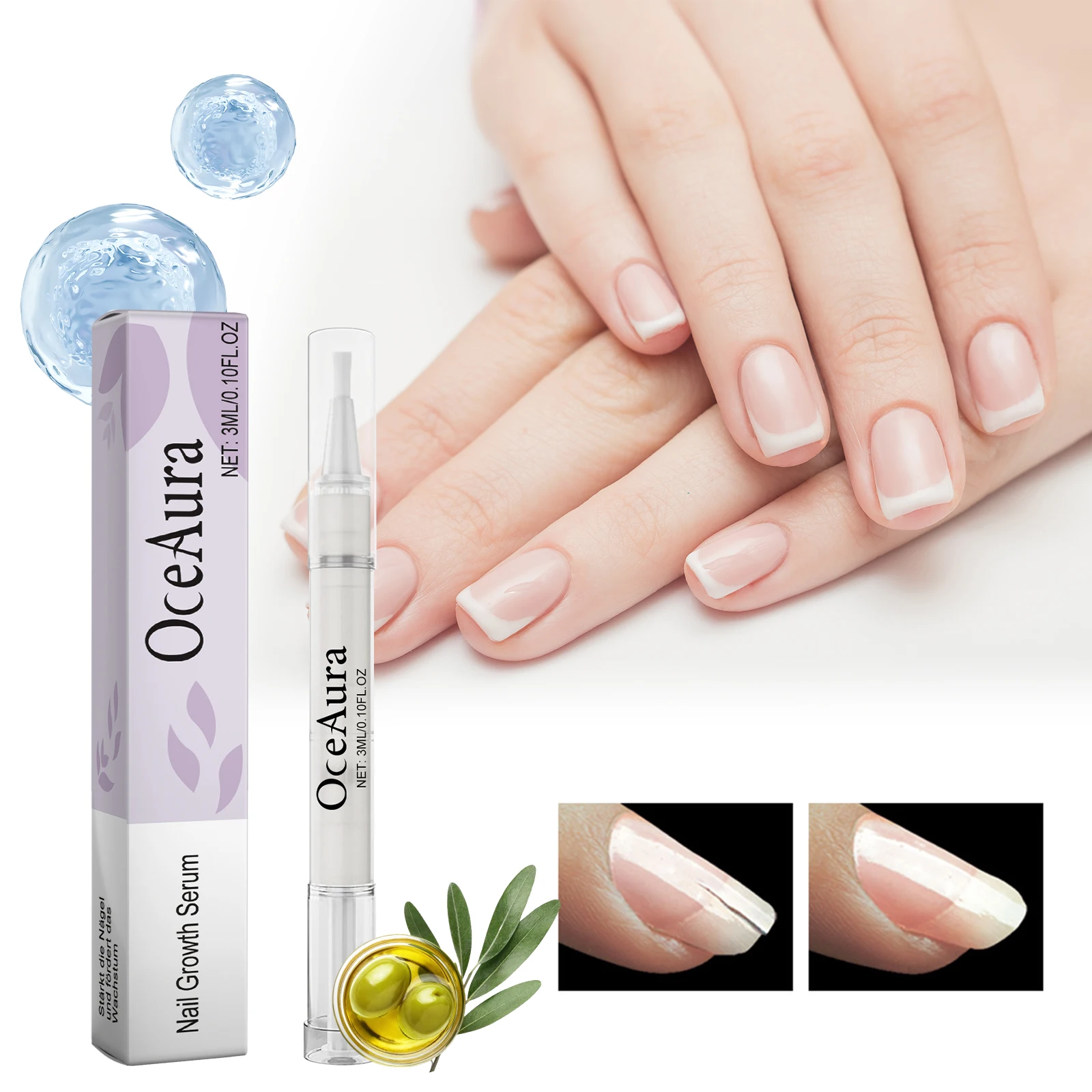 OceAura 3ml Nagelgroei Serum Reparatie Rotte Nagels Hydrateren Fleuren Nagels Versterken en Behouden Essentie