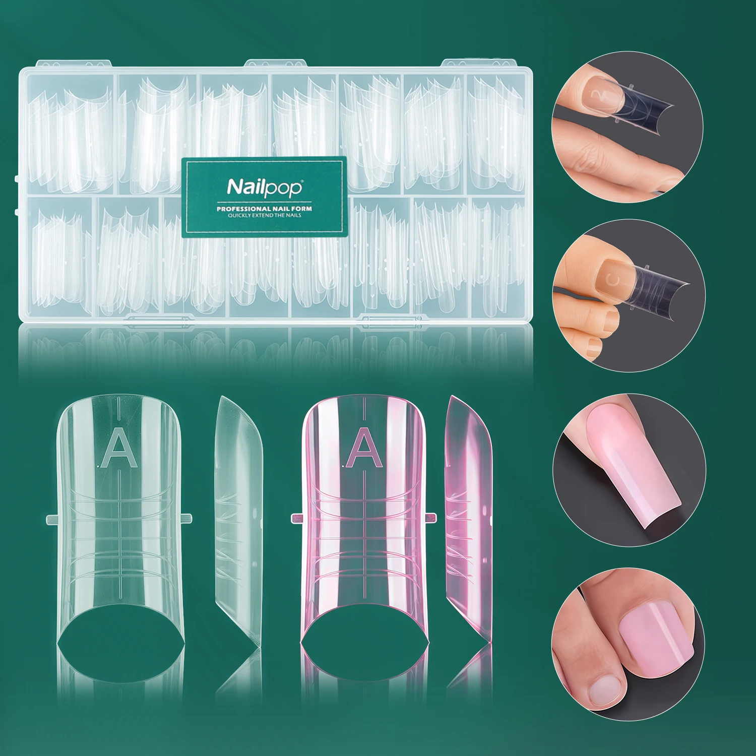 Nailpop 150 pezzi stampi per unghie a doppia forma di punta e unghie rosa trasparente 15 dimensioni con linea di posizionamento centrale estensione superiore del chiodo nail art