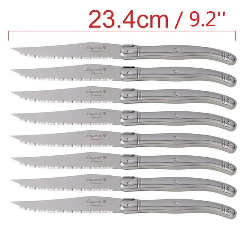 6pcs Laguiole Steak Knives in Beach Wood Base Stainless steel Knifes Silver Tableware Set Dinner Knives Kitchen Cutlery 9inch