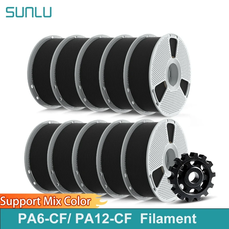 

SUNLU 10Roll PA6-CF/ PA12-CF 3D Filament 1.75mm Carbon Fiber-Textured Nylon Filament for 3D Printer ,0.5KG/1KG Spool