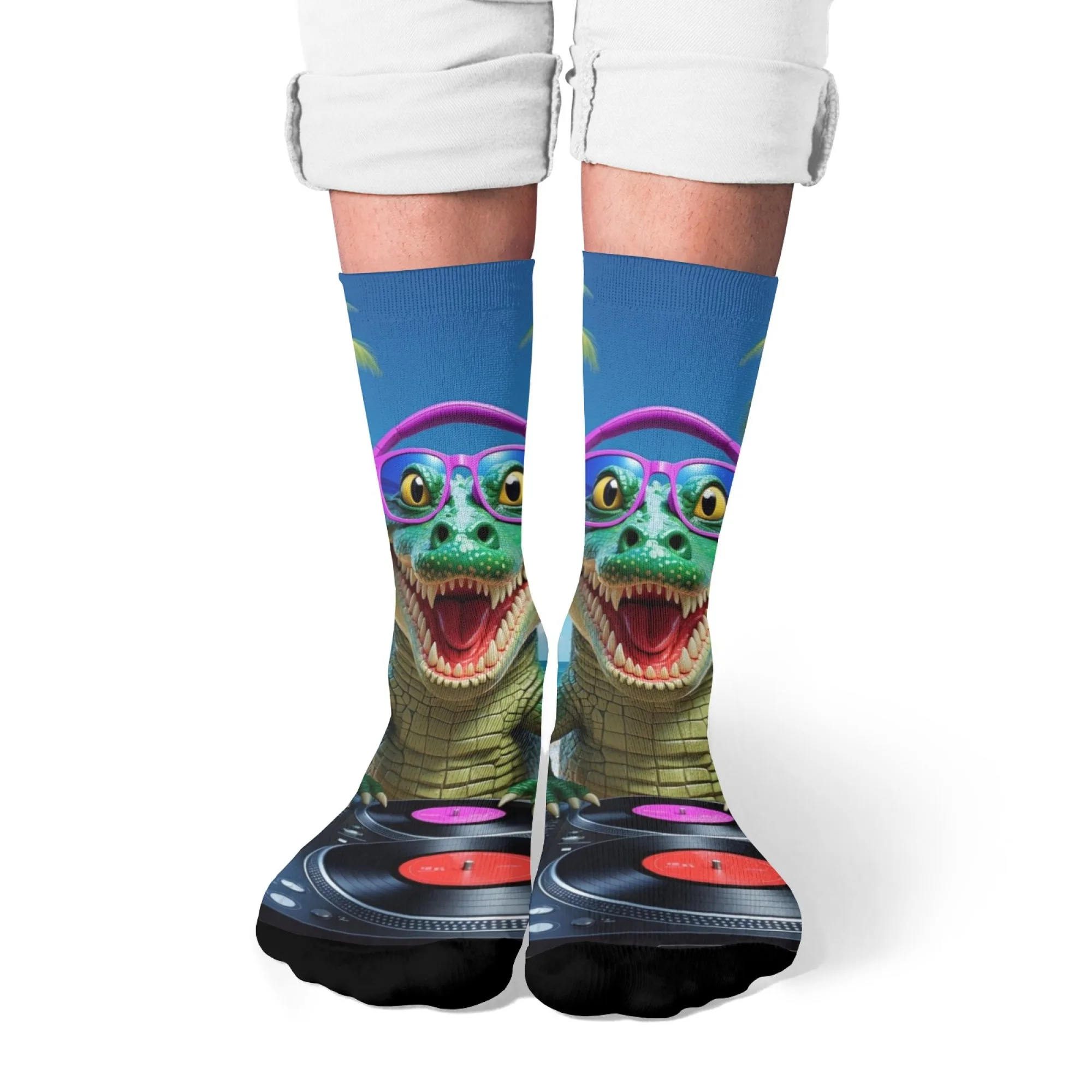 Harajuku Retro Spaß Cartoon DJ Krokodil Druck männer Socken Roman Straße Trend Casual Socken Atmungsaktivem Crew Socken Geschenk