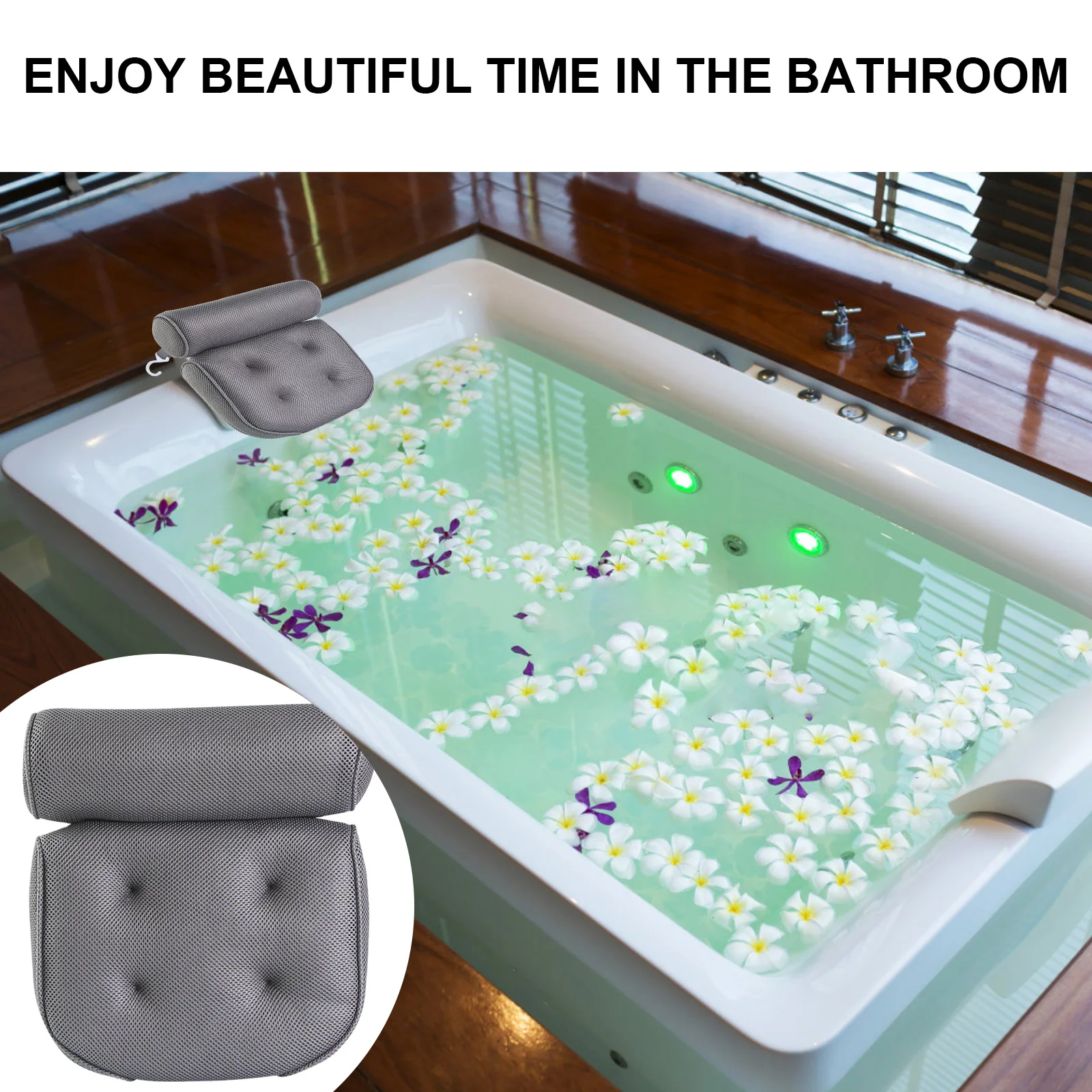 Non-slip Spa Bathtub Pillow Powerful Suction Cups for Shoulder and Neck Support Fits Any Size Tub