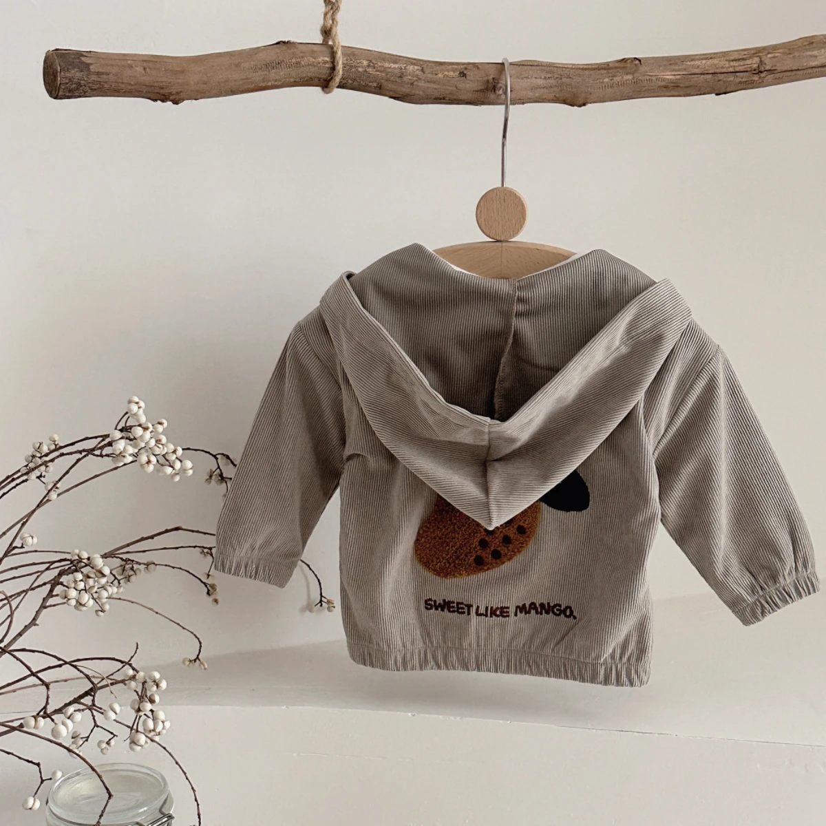 Spring Autumn New Newborn Baby Hoodie Jacket Elastic Adjustable Hemp Mango Embroidery Comfortable Casual Kids Coats Infant Tops