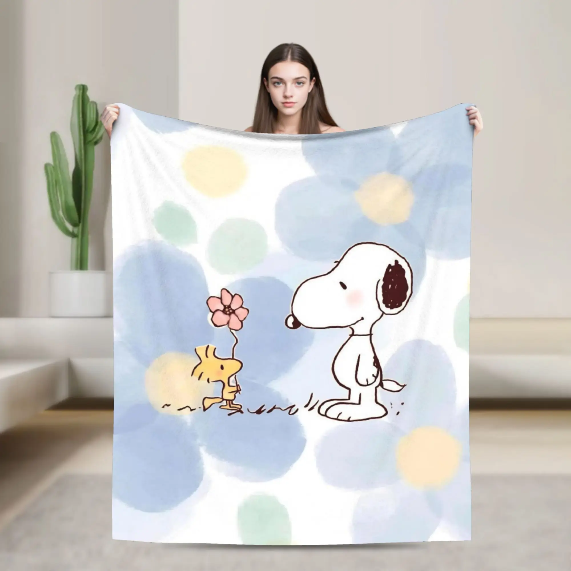 Cartoon Cute S-Snoopys Blanket Flower Plush Vintage Warm Throw Blankets for Bedspread All Season