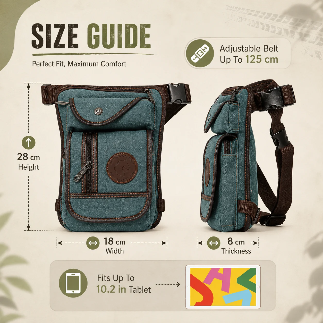 Tas Kaki Vintage Bahan Nilon Multi Kantong, Tas Pinggang Paha yang Dapat Disesuaikan, Tas Selempang Portabel Untuk Olahraga Luar Ruangan dan Penggunaan Sehari-hari