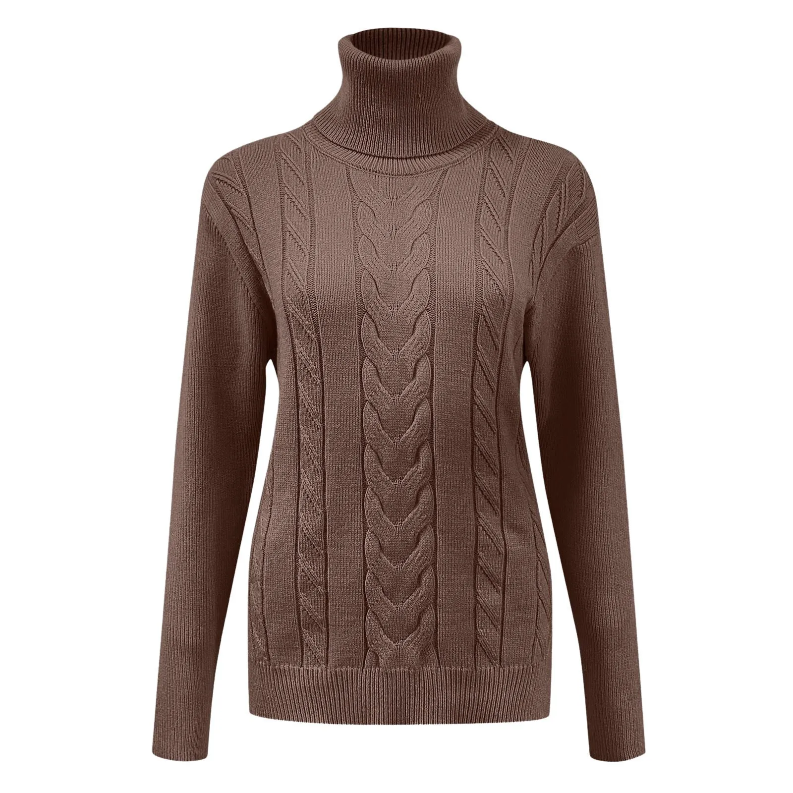 Rollkragenpullover mit langen Ärmeln und Zopfmuster, einfarbig, gedrehte Sweatshirts für Damen, einfacher Herbst-Pullover mit warmem Boden