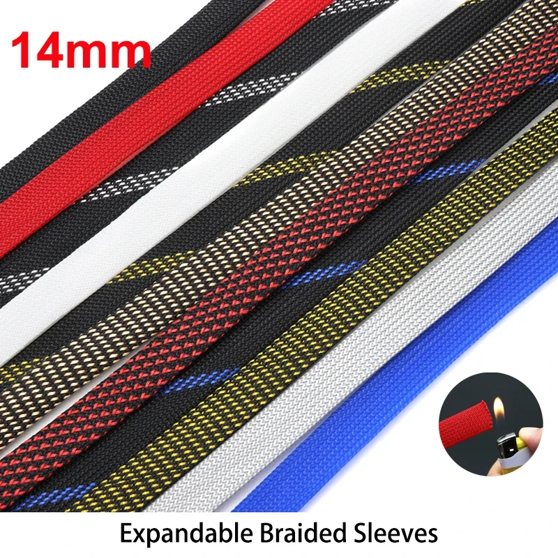 

2/5/10/20/50m Braided Sleeves 14mm Cable Management Protection High Density PET Wire Cover Snake Skin Braided Case For Cables