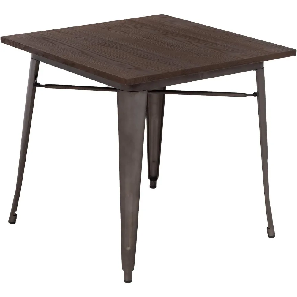 Heavy Duty Outdoor Dining Table | 31 x 31 Inch Metal Kitchen & Bar Coffee Table with Wood Top for Home & Restaurant