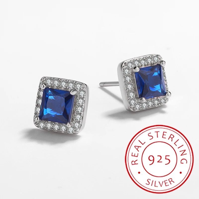 

Simple and Light Luxury Genuine S925 Silver Four-claw Blue Square Gemstone Temperament Earrings Women's Versatile Earrings