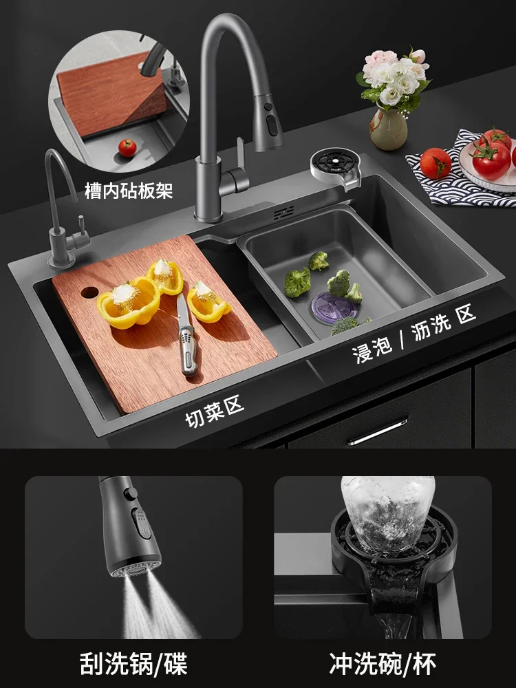 Nano 304 stainless steel sink kitchen sink multi-functional handmade large single sink under the counter household