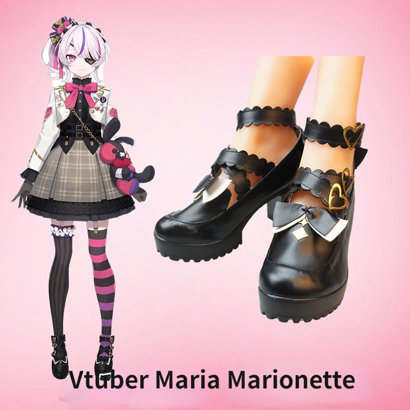 Gioco Vtuber Nijisanji Maria Marionette Cosplay scarpe Costume Halloween donna Anime Lolita scarpe nere tacco alto